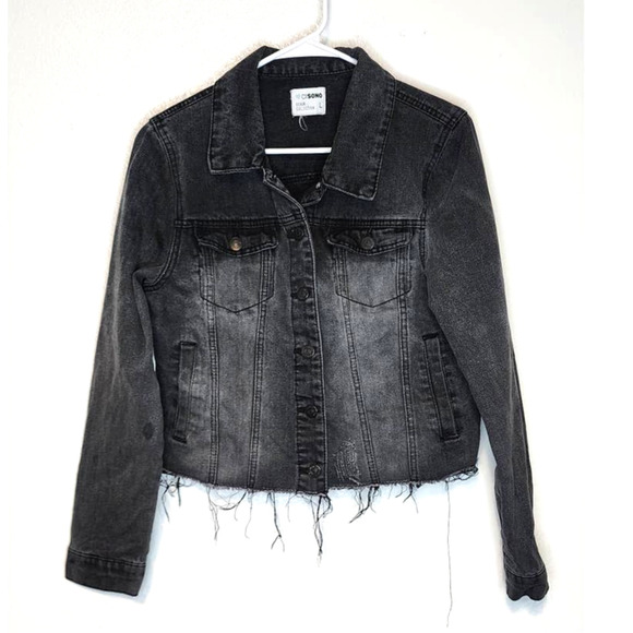 Ci Sono Jackets & Blazers - Ci Sono Distressed Denim Cut-Off Raw Hem Frayed Jacket DJK358 Black Large
